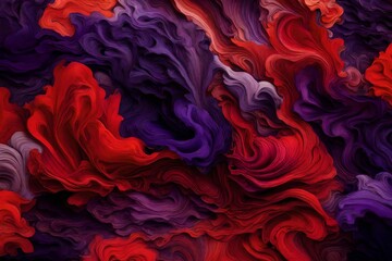 Bold strokes of fiery red and royal purple collide, creating a powerful and dramatic display of contrast and intensity
