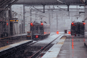 train on the railway with snow