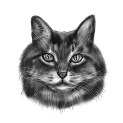 Illustration black and white cat portrait portrait chat noir et blanc