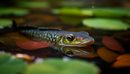 Animal eye reflects beauty in nature, underwater in tropical rainforest generated by AI