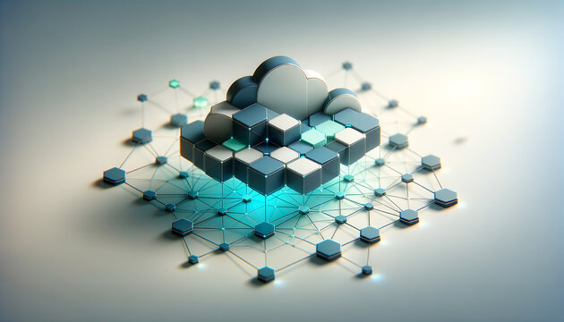Geometric network of edge computing nodes on neutral background.