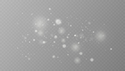 Abstract bokeh lights, white light dust isolated on transparent background for Christmas and New Year illustrations. Vector	