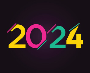 Happy New Year 2024 Abstract Multicolor Graphic Design Vector Logo Symbol Illustration With Purple Background