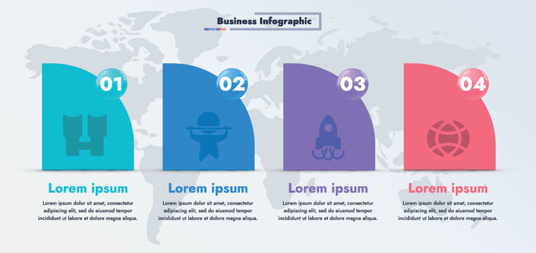 This infographic image features a modern and minimalistic design that illustrates an information process or sequence of events in a business. For presentations, websites or brochures.