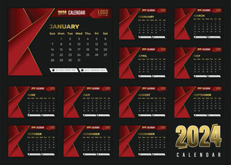 Modern Luxury 2024 Desk Calendar Monthly Set Template 