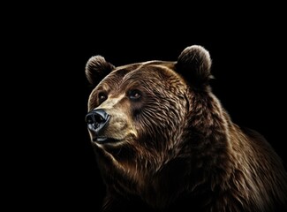 Close up brown Bear portrait on black background