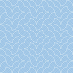 Seamless abstract geometric blue japanese overlapping circles lines and waves pattern