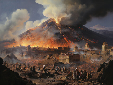 Captivating image displaying Mount Vesuvius's devastating eruption in 79 AD, historic volcanic event preserved in time.