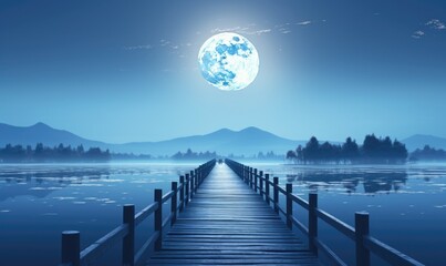 Super moon rising over lake 