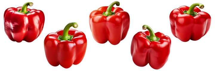 Set of red bell pepper isolated on white or transparent background