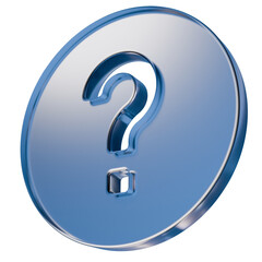 3d blue question mark  icon, glassmorphism