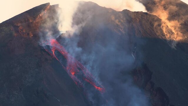 Etna Eruption in Sicily. Lava flow 