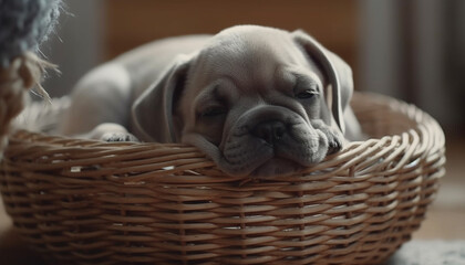 Cute puppy sleeping, small bulldog resting, eyes closed, comfortable and relaxed generated by AI