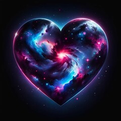 Heart with galactic patterns in abstract style. Cosmic texture. Fantastic style. Art object. Space. Science. Medicine. Love. Galaxy. Galaxy. Fantasy. Cosmos. Creative Design. 3D Ai. Isolated on black