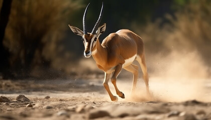 Hoofed mammal running in the wilderness, gazelle looking at camera generated by AI - obrazy, fototapety, plakaty