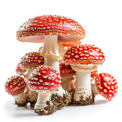 Fly agaric mushrooms (Amanita muscaria) isolated on white