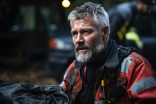 Generative AI image of a focused male first responder