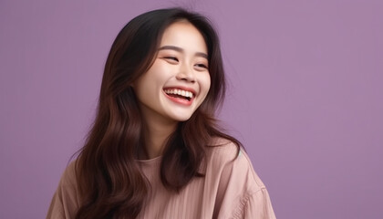 Fototapeta premium Smiling beauty, cheerful portrait of confident young woman generated by AI