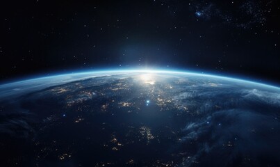 Blue planet Earth in darkness. Outer space. Our home.