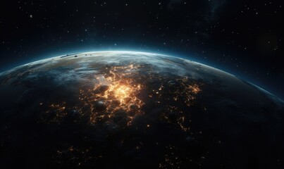 Beautiful blue planet earth with lights of night cities