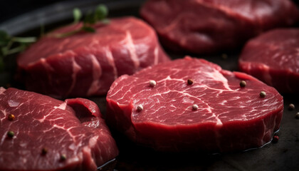 Fototapeta premium Freshness of grilled steak on wooden table, a gourmet meal generated by AI