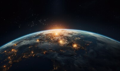 Beautiful blue planet earth with lights of night cities - obrazy, fototapety, plakaty