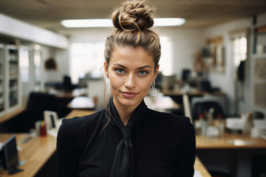 Generative AI image of a confident businesswoman in an office