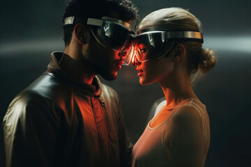 Generative AI image of futuristic couple with visor glasses