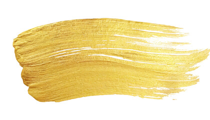Gold paint brush stroke isolated on transparent background.