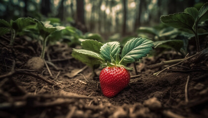 Freshness and growth of organic strawberry plant in green summer generated by AI