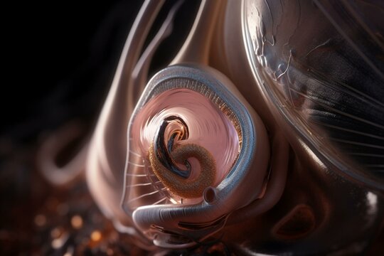 Illustration of the ear's interior exhibiting the tympanic membrane and cochlear apparatus. Generative AI