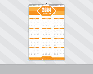 Modern Abstract 2024  New Year Wall Calendar Design and Daily Planner Template