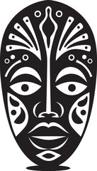 Tribal Treasures Black Logo Icon of African Mask Mystic Tradition Vector Emblem of Tribal Mask