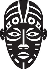 Ritualistic Echo Black Icon of Tribal Mask Spiritual Tapestry African Tribal Emblem Design