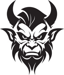 Hellfire Gaze Aggressive Devil s Face Vector Emblem Sinister Menace Black Logo Icon of Devil s Visage