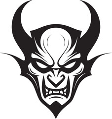 Satanic Fury Aggressive Devil Vector Emblem Malevolent Grin Black Devil s Icon Design