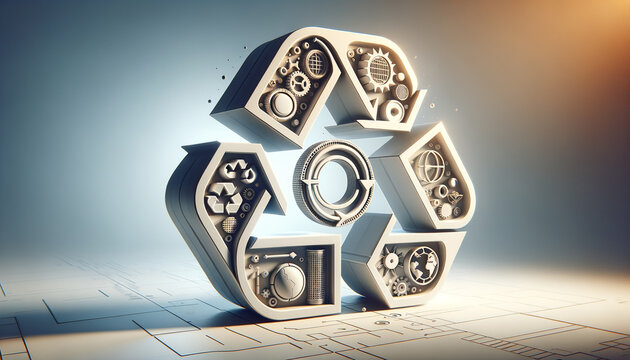 Circular Economy: Geometric Technology Symbolizing Sustainability and Innovation.