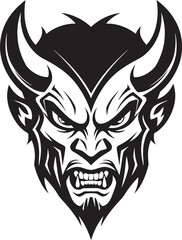 Hellish Grin Aggressive Devil s Face Logo Design Demonic Impression Black Icon of Devil s Sinister Visage