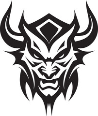 Inferno s Gaze Black Logo Symbolizing Aggressive Devil s Visage Sinister Inferno Vector Depiction of Aggressive Devil s Face