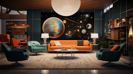 lounge with mid-century modern furniture