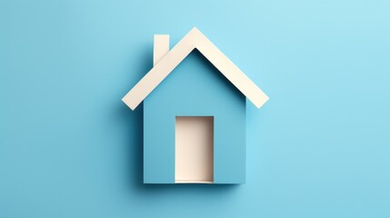 Houses made of white paper on a blue background. Inexpensive real estate concept.