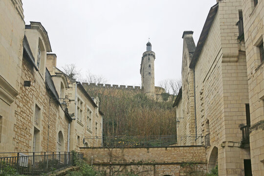 Street and Castle in Chinon, France