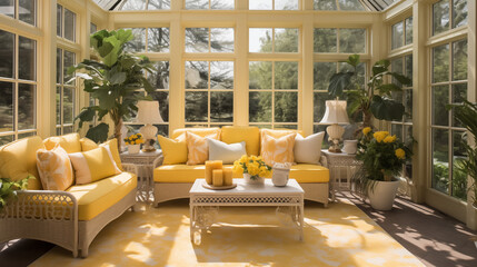 sunroom with sunflower yellow accents - obrazy, fototapety, plakaty