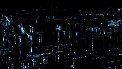 Datentransfer, Stadt, Großstadt, dunkel, Nacht, Internet, blau, türkis, Verschlüsselung,...