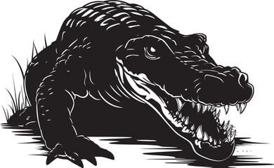 Fierce Gator Majesty Black Vector Logo Wilderness Guardian Alligator Icon Design
