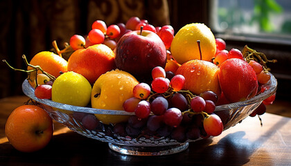 Freshness of nature bounty juicy, ripe, organic fruit bowl collection generated by AI