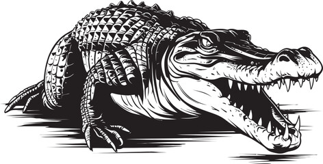 Untamed Majesty Black Alligator Emblem Primeval Predation Alligator Black Vector Logo