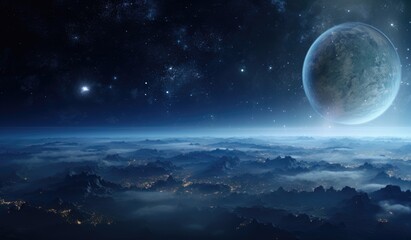 Fototapeta na wymiar Extraterrestrial landscape of distant icy planet