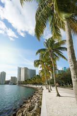 Walking path in Bayfront Park along Biscayne Bay in downtown Miami