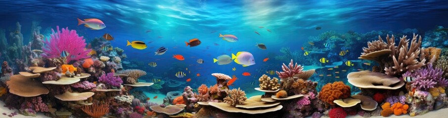 a coral reef underwater with corals and fishes - obrazy, fototapety, plakaty